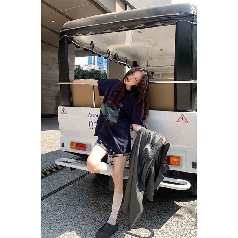 230克純棉包領高品質天貓質量2024初夏短袖純棉印花T恤女