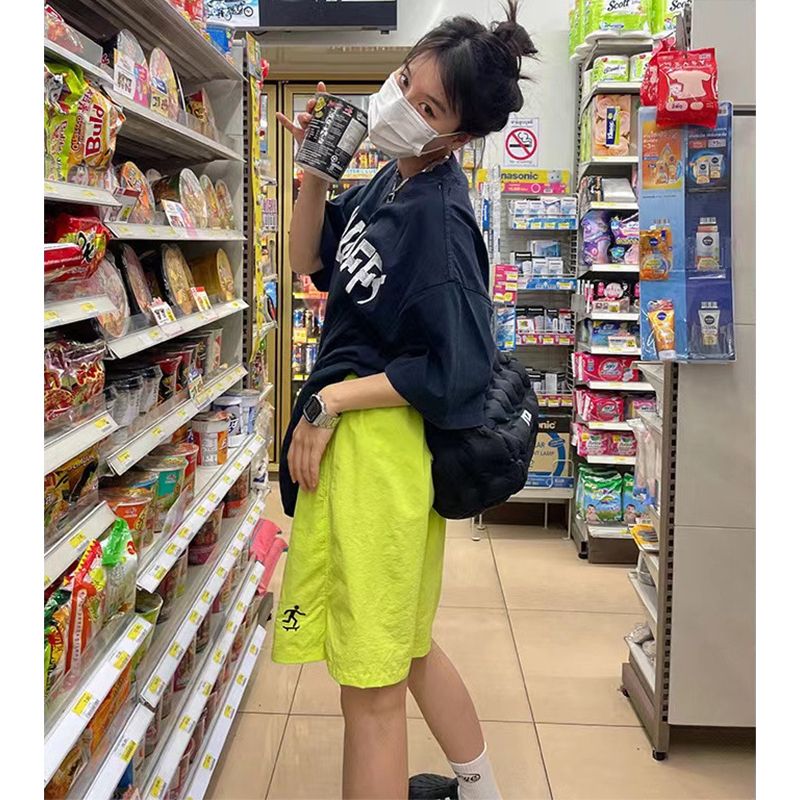 ins網紅同款復古美式速干闊腿直筒寬鬆運動休閒五分短褲