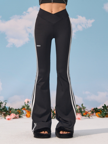 280克人棉空气层#黑色喇叭裤女设计感修身显瘦辣妹休闲瑜伽裤子