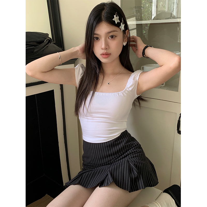 Real shot of summer pure lust style simple slim fit short versatile T-shirt chic top ins trend 2024 new style