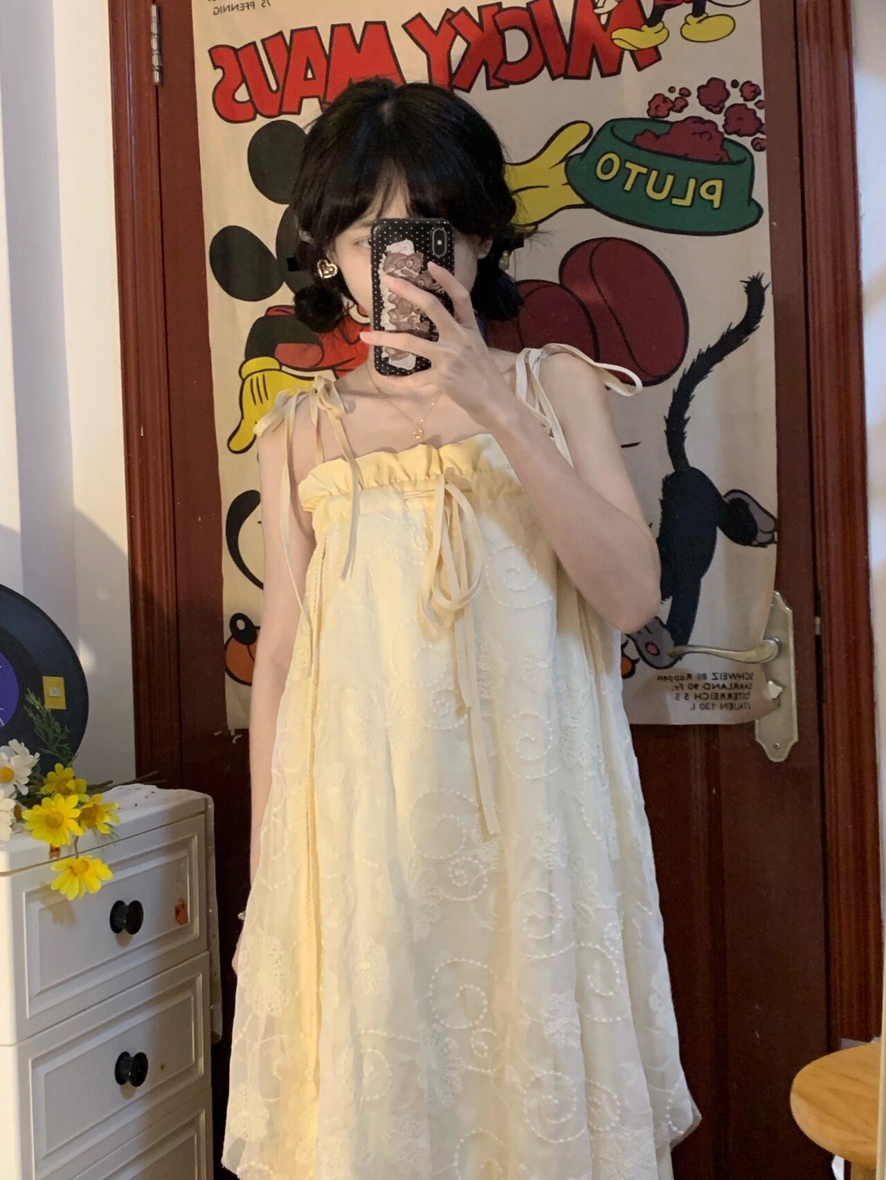 中式風法式復古高級感不規則三層設計抽繩綁帶吊帶連衣裙女小個子