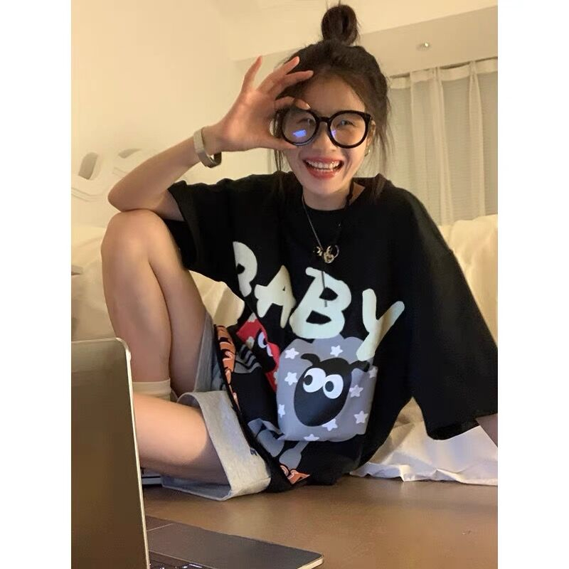 純棉200克質量240斤大碼發泡印花嘻哈T恤女