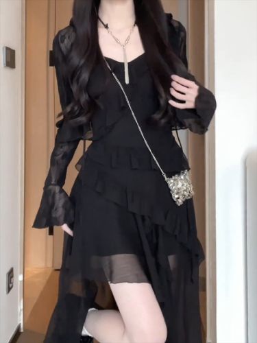 Matsumoto mourning butterfly skirt floral irregular suspender skirt early spring dress new ruffle skirt