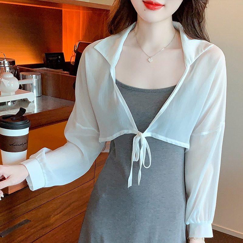 Has shipped small shawl coat women's 2024 spring and summer new style waistcoat all-match chiffon sun protection clothing short outer cardigan