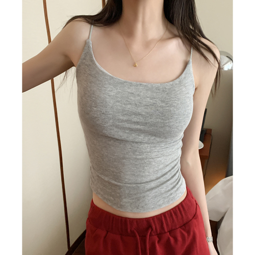 Actual shot of simple camisole for outer wear 2024 spring and summer new solid color inner layer with thin strap top