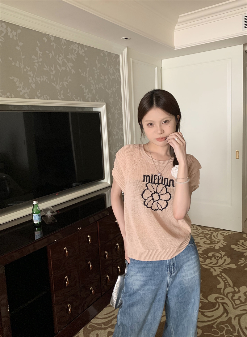 實拍 法式針織短袖t恤女夏夏季短款設計感小眾薄款小飛袖上衣