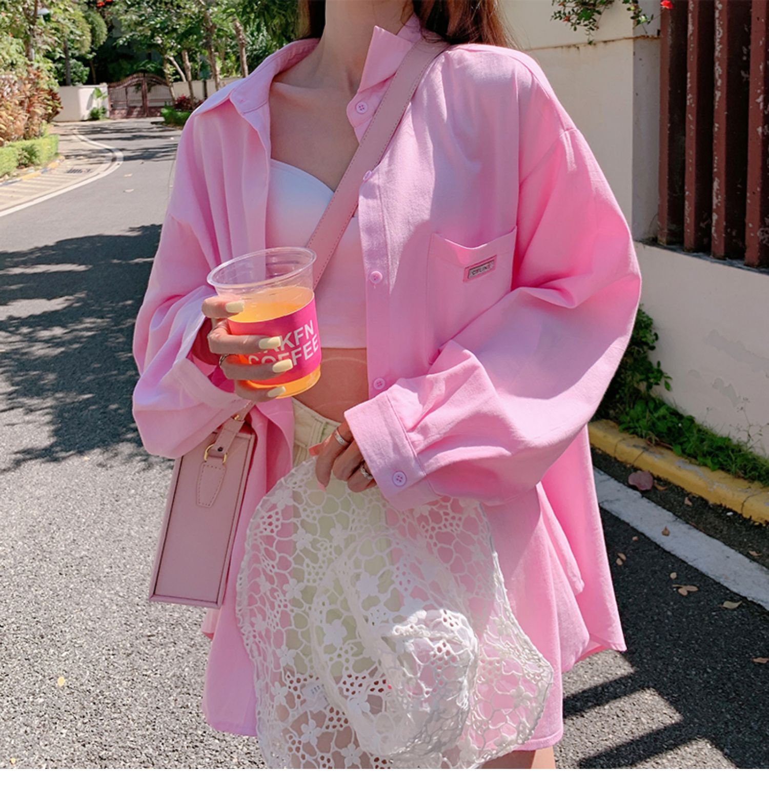 防曬衣襯衫女夏季新款寬鬆純棉休閒長袖粉色夏天吊帶外搭開衫襯衣