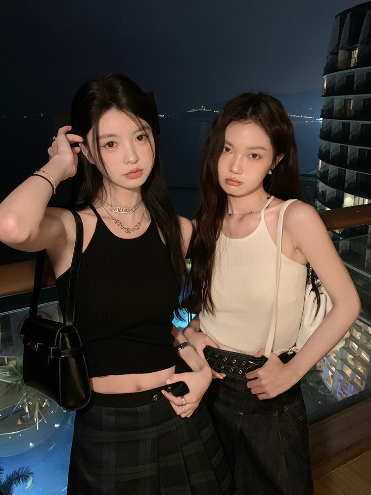 范智喬辣妹針織吊帶背心女內搭修身打底短款美背外穿性感露背上衣