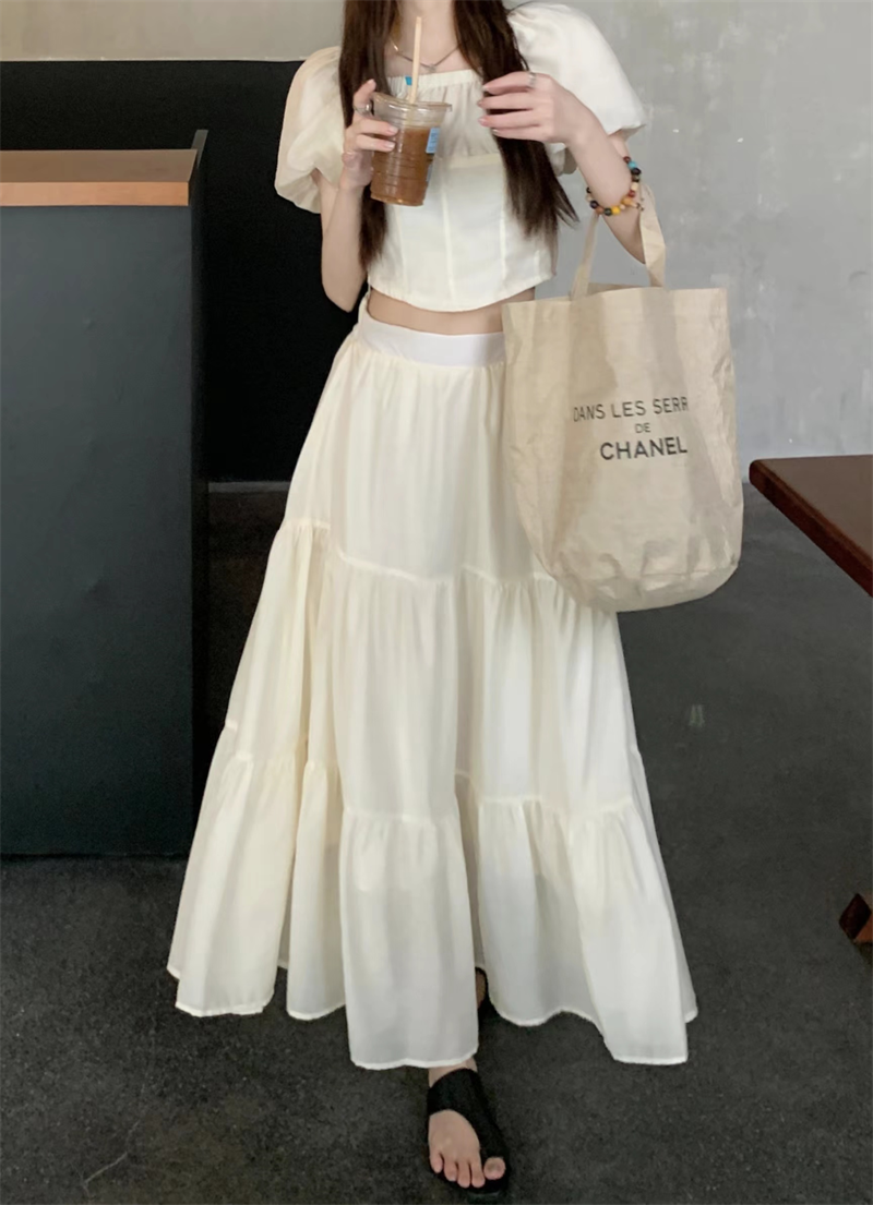 Actual shot ~ French design, gentle style, slimming short shirt + high waist skirt dress suit for women
