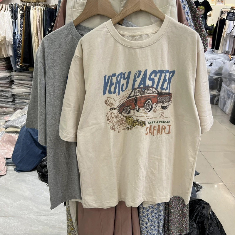 廣州十三行大牌買手店別致小眾汽車印花寬鬆短袖T恤上衣