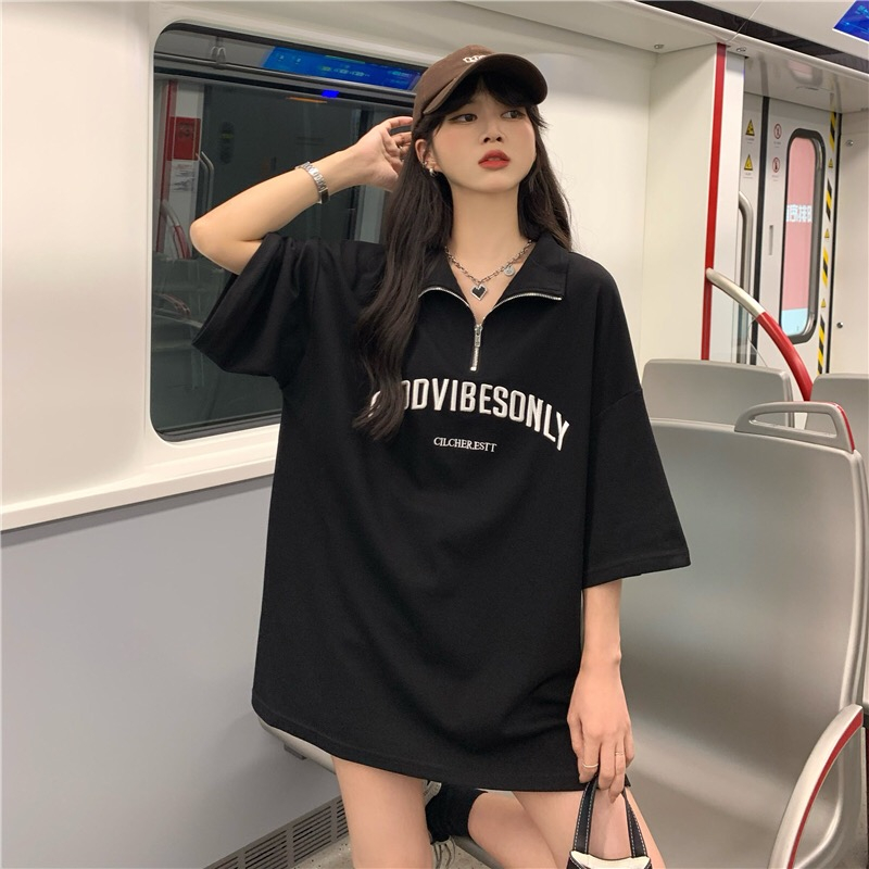 純棉210克半高拉鏈短袖女
