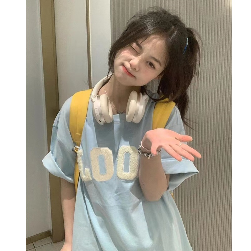 毛巾繡純棉210克精梳緊密質量240斤大碼潮牌T恤女