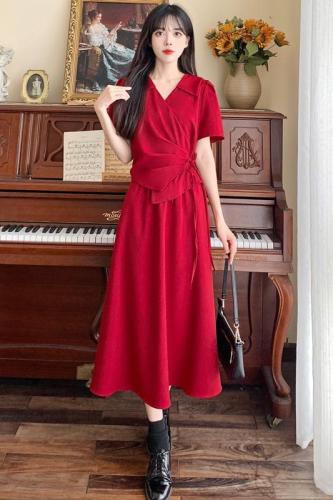 Actual shot of 2 colors~Large size women's new summer style light mature style Hong Kong style high-end waist slimming suit dress