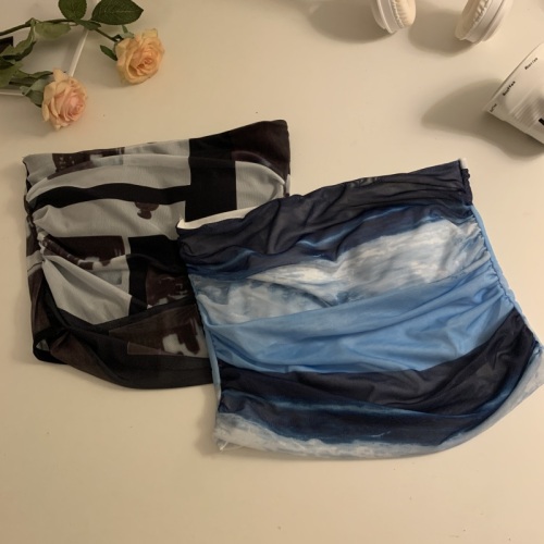 Actual shot of the new tie-dyed mesh tube top with slim fit and padded sexy short hottie strapless top