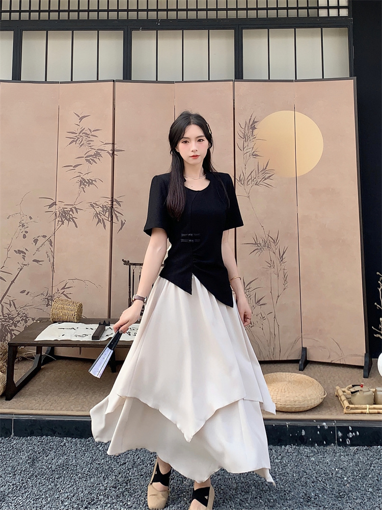 Real shot of new Chinese style women's national style cool Zen style suit slim waist slimming irregular dress