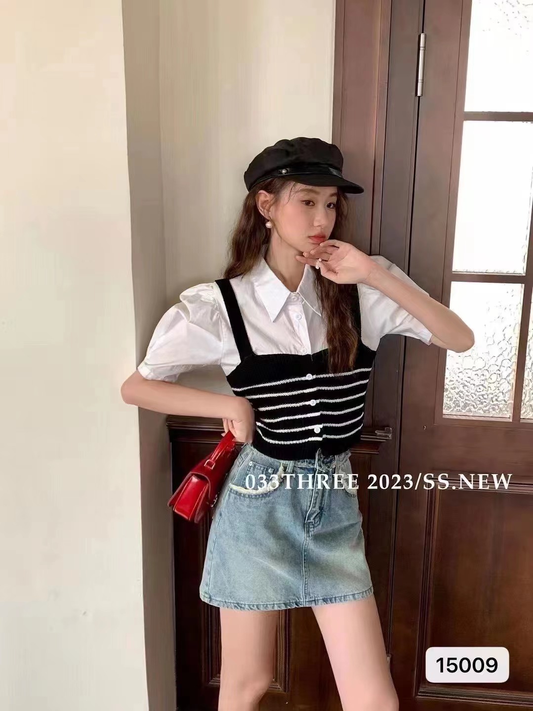 拼接假兩件襯衫女2024夏新款時尚洋氣泡泡袖減齡小衫上衣