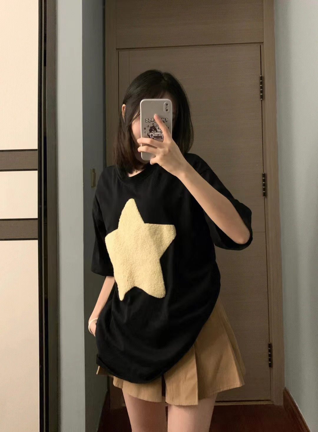 純棉200克質量 240斤大碼毛巾繡五角星T恤女