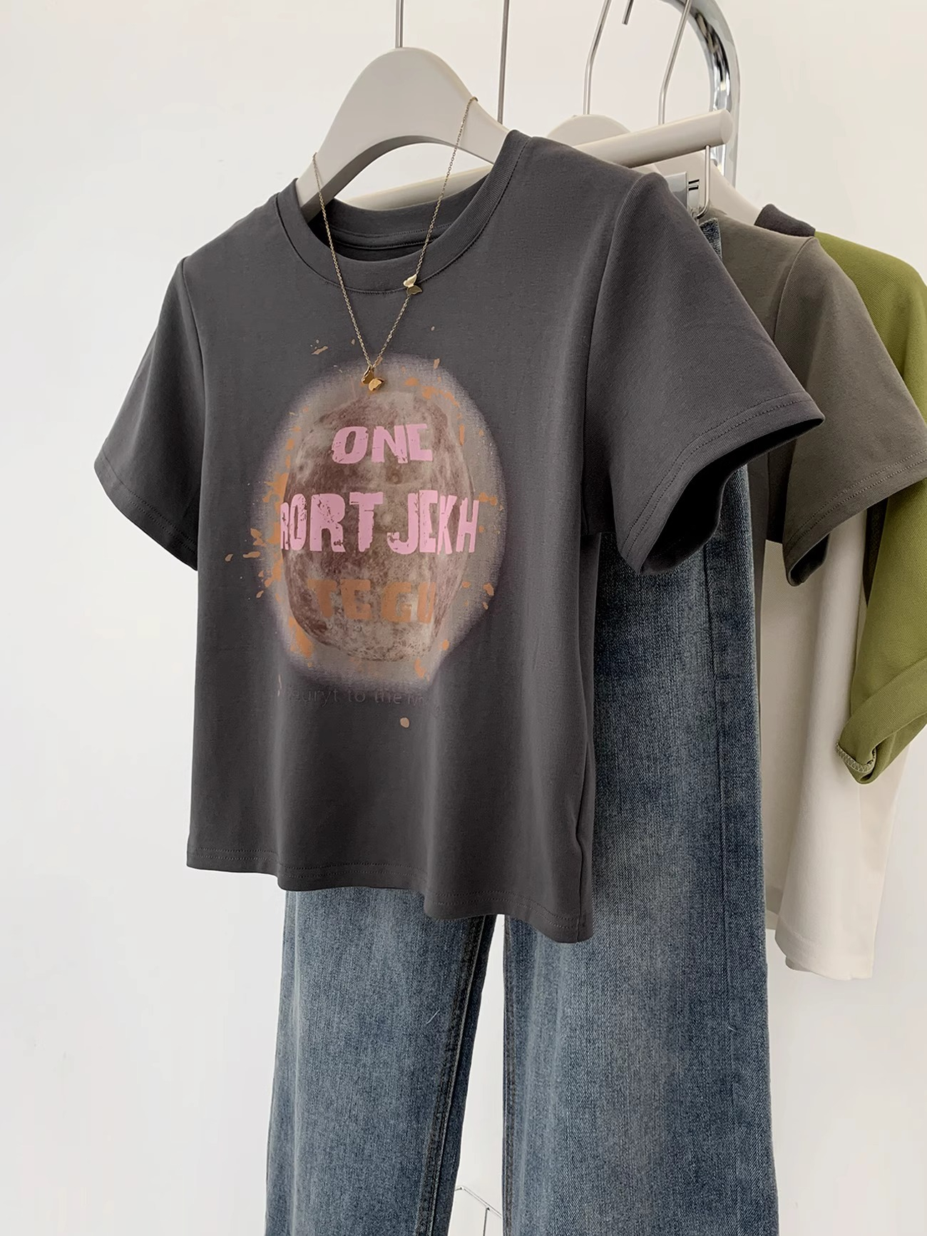 Printed 40 count 92 cotton 8 spandex 210g back collar 200kg extra large size versatile short-sleeved women