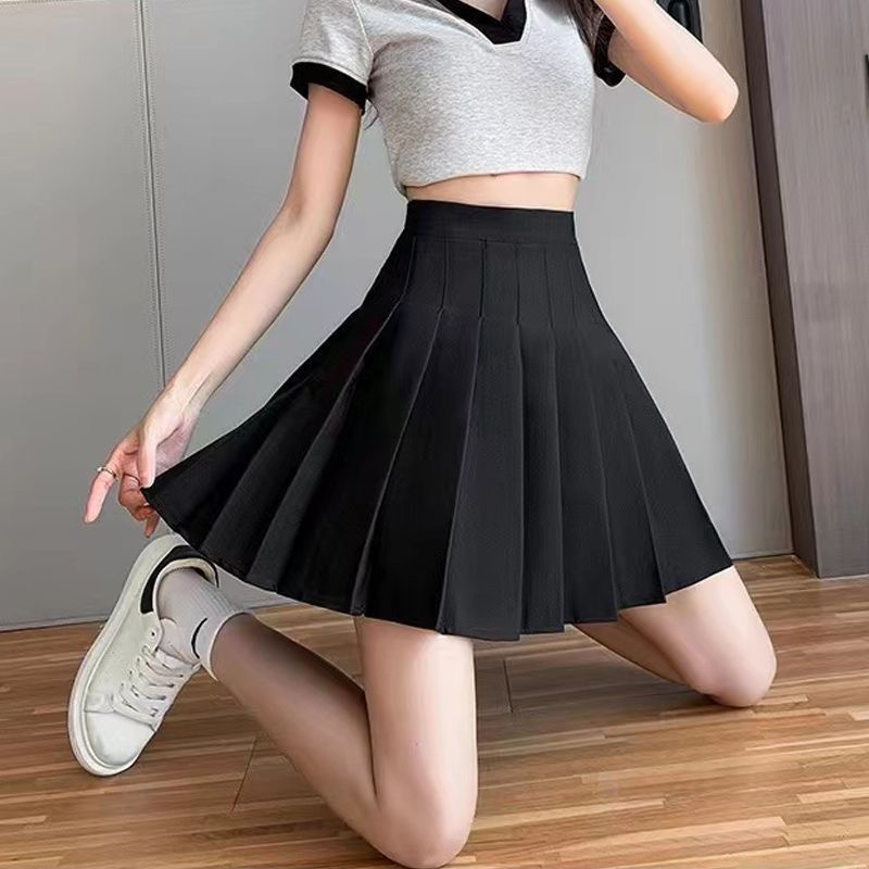 灰色百褶裙女2024春夏a字裙遮肚顯瘦半身裙子純色復古學院風短裙