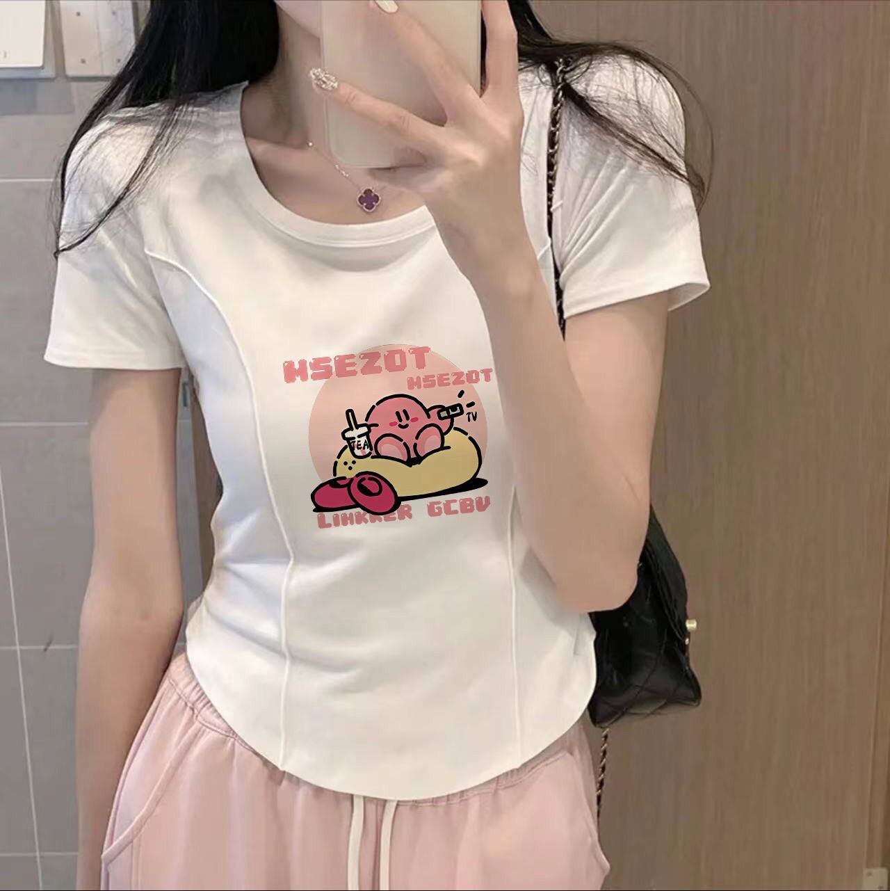 95 cotton 5 spandex 2024 summer new Korean style short-sleeved T-shirt for women design