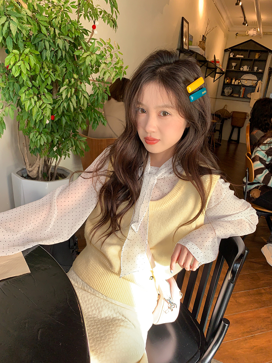馨幫幫 自製韓系甜美疊穿針織馬甲背心女2024新款學院風外搭毛衣