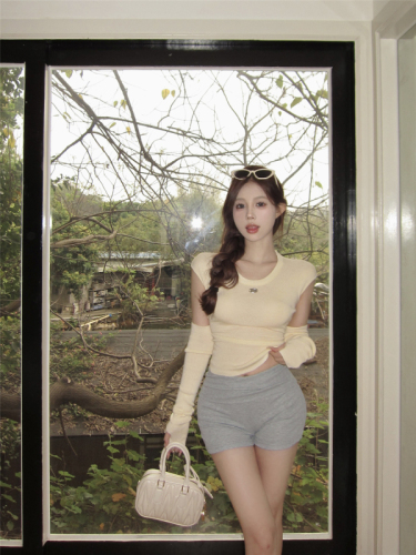 Actual shot ~ Cautious design, sleeves and bow knitted sweater, fashionable, slim, sweet and cool V-neck sweater