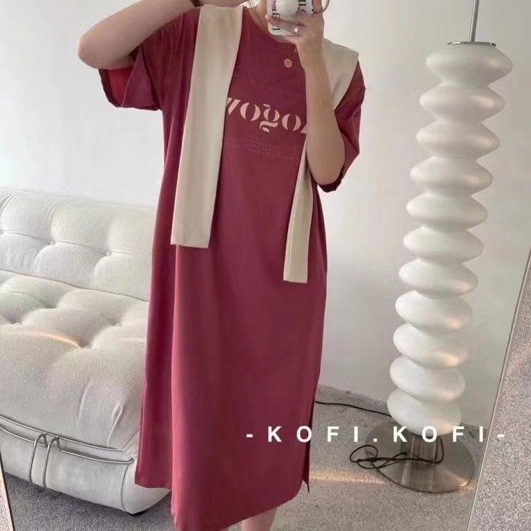 夏季慵懶風日系T恤連衣裙女寬鬆顯瘦短袖裙子