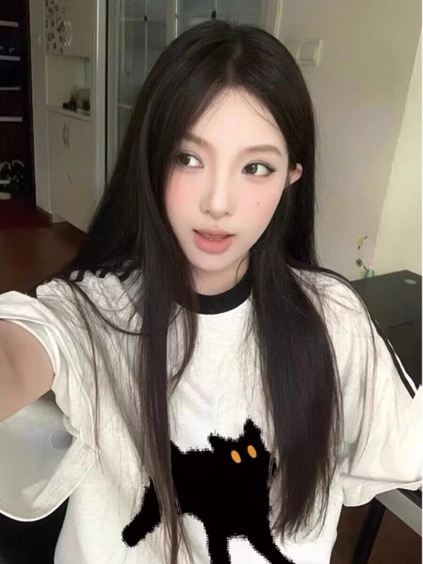 純棉卡通插肩短袖t恤女夏季新款設計感小眾寬鬆獨特别致半袖上衣