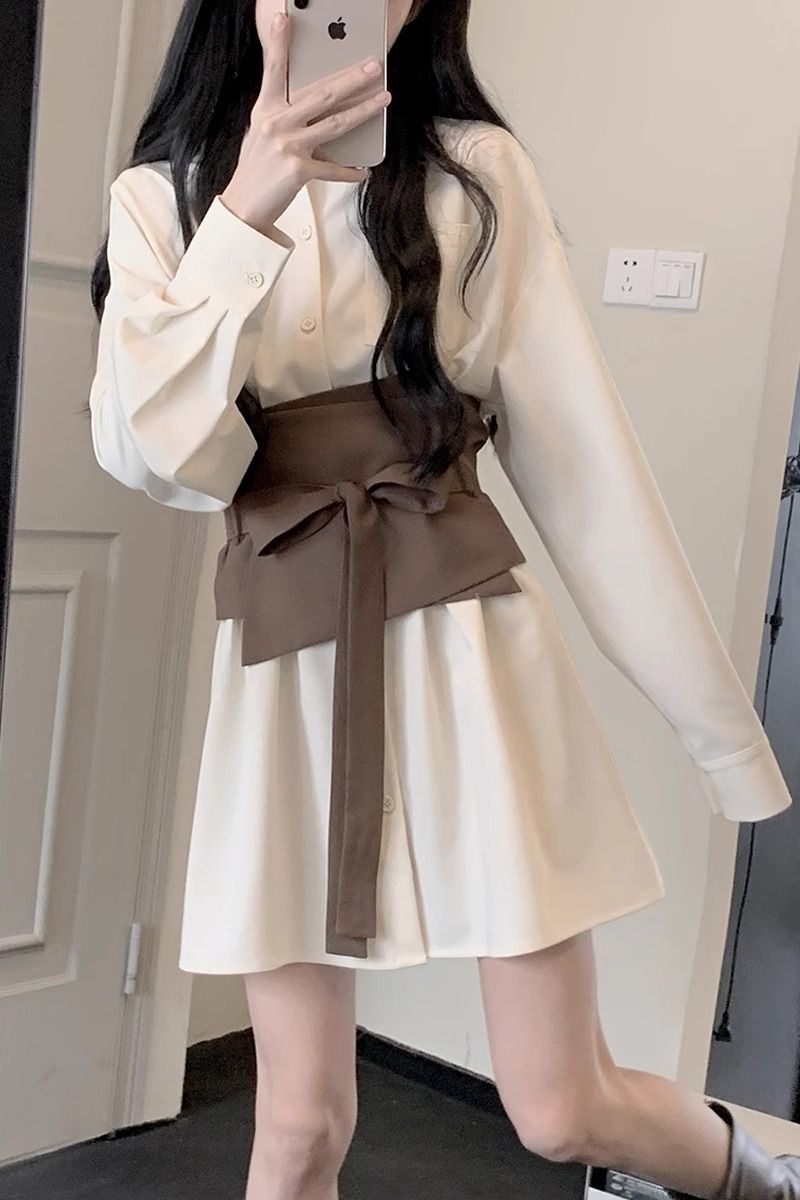 長袖襯衫裙子2024新款女裝春秋季法式氣質顯瘦小個子冬季連衣裙子