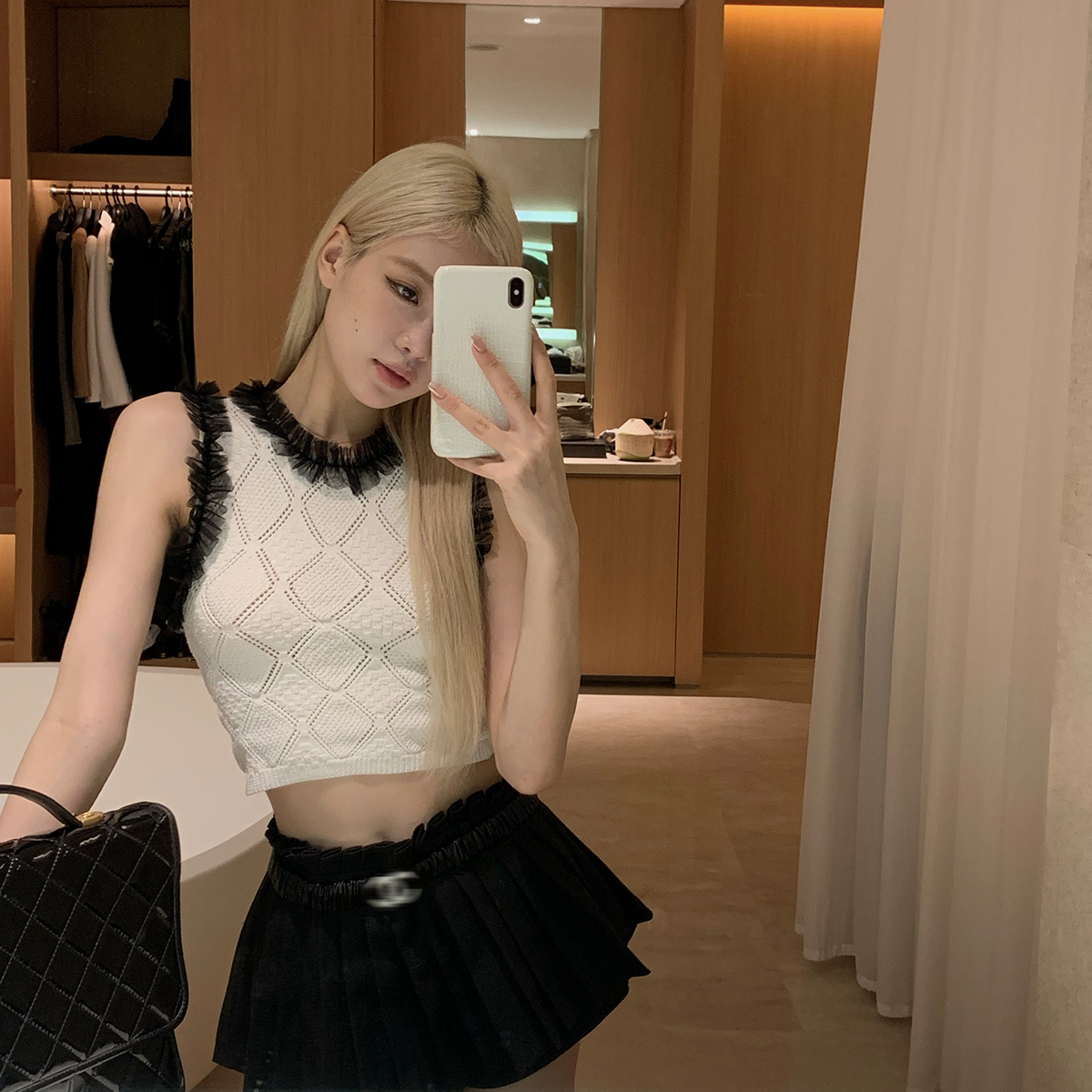 早安樊樊少女感花邊針織背心女夏外穿短款修身設計感收腰甜辣上衣