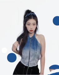 American-style spicy cowboy off-shoulder short-sleeve backless zipper top for women, summer pure desire sexy