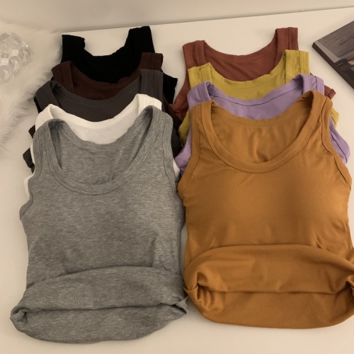 Actual shot of early spring solid color camisole women's bottoming shirt slim fit sleeveless top with chest pads