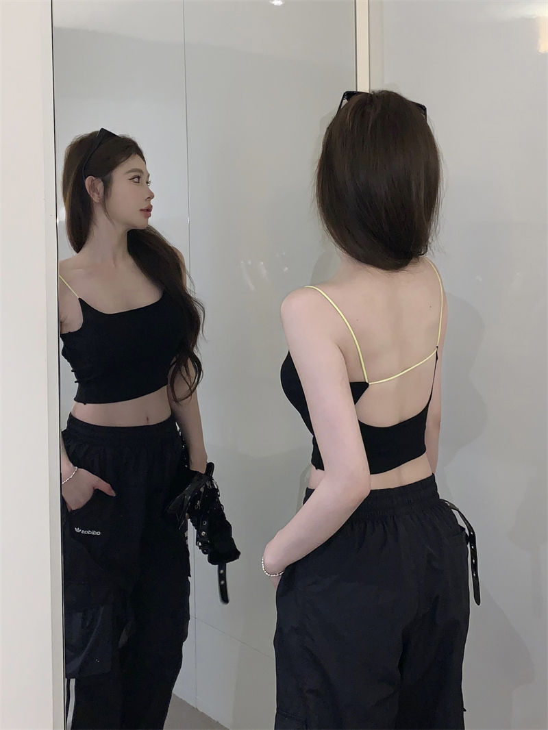 Real shot ~ Hot girl’s sweet and cool style color matching beautiful back suspender design vest