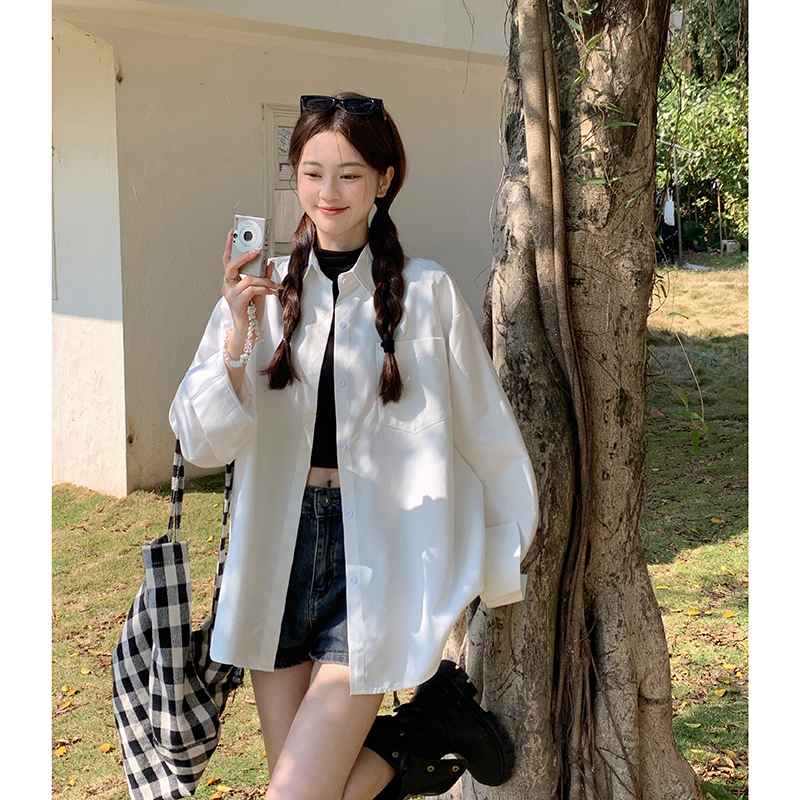 實拍  打底白襯衫女春季2024設計感高級感新款襯衣