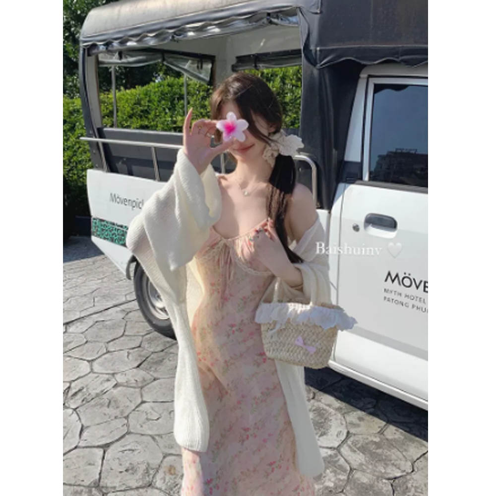 白水女慵懶馬海毛~白杏色毛衣開衫女
