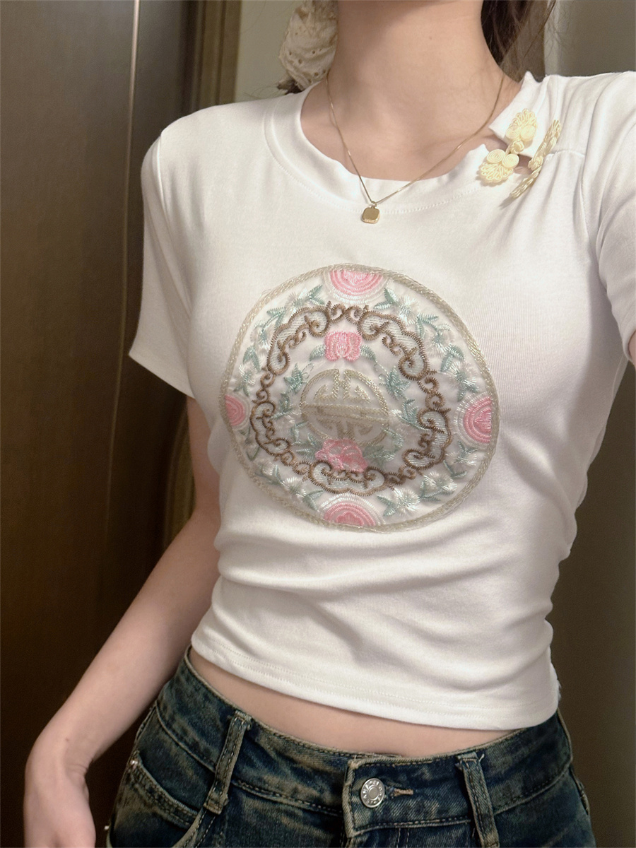 實拍新中式盤扣短袖t恤女夏顯瘦設計感獨特别致漂亮上衣