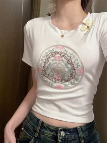 实拍新中式盘扣短袖t恤女夏显瘦设计感独特别致漂亮上衣