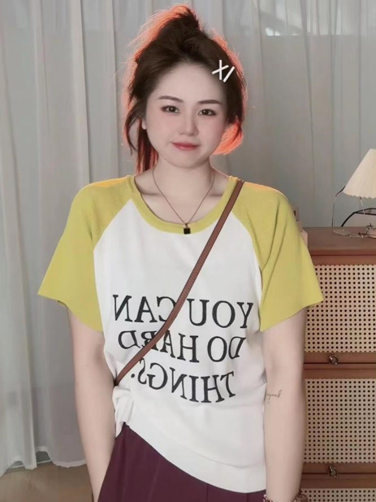 天貓質量 大碼女裝美式復古短袖字母印花t恤胖mm顯瘦上衣女