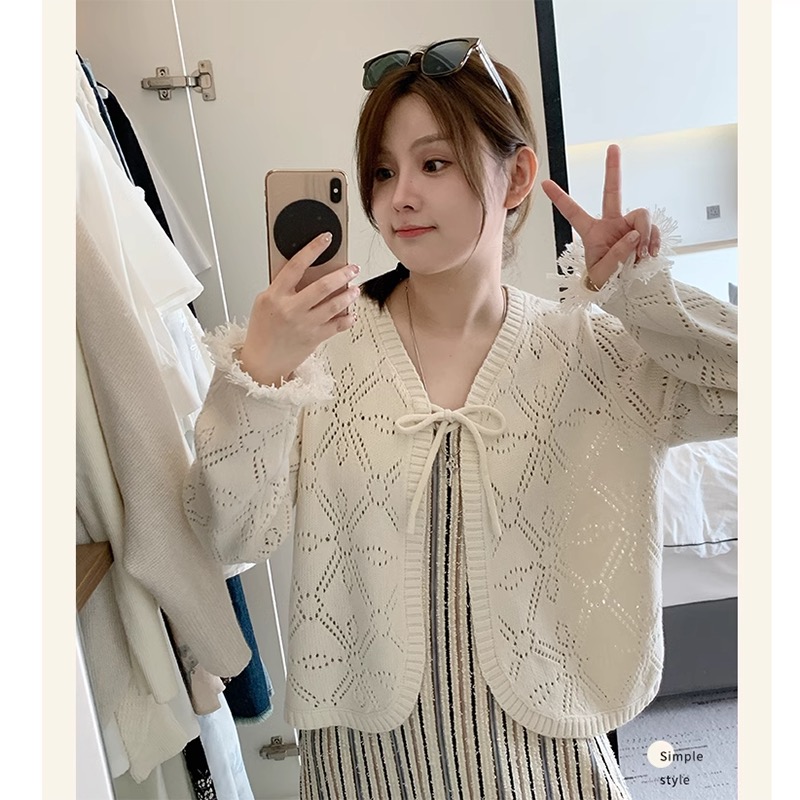 馬西西微胖mm鏤空針織開衫外套女春季大碼寬鬆顯瘦設計感休閒上衣