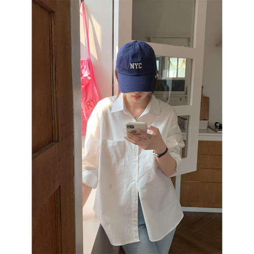 Actual shot of Korean style personalized niche letter embroidered long-sleeved white shirt 2024 spring and summer new temperament versatile shirt