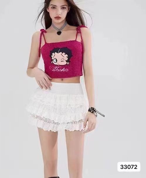 2024夏季新款設計感甜辣風少女刺繡高腰系帶吊帶