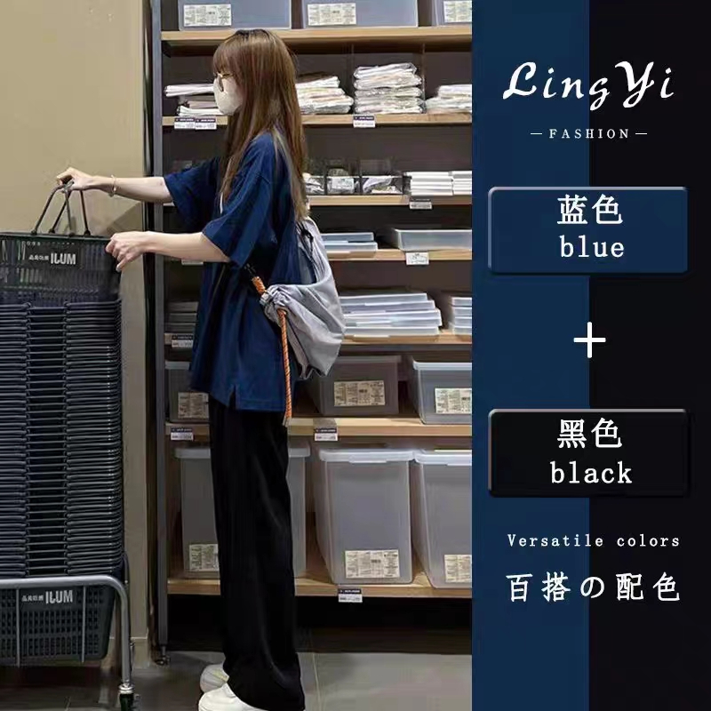 College style casual sports suit for women in summer, loose and slim, fashionable Korean style student short-sleeved trousers two-piece set