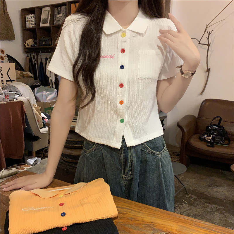 實拍 夏季韓版修身設計感小眾時尚百搭別致polo衫短款短袖T恤女