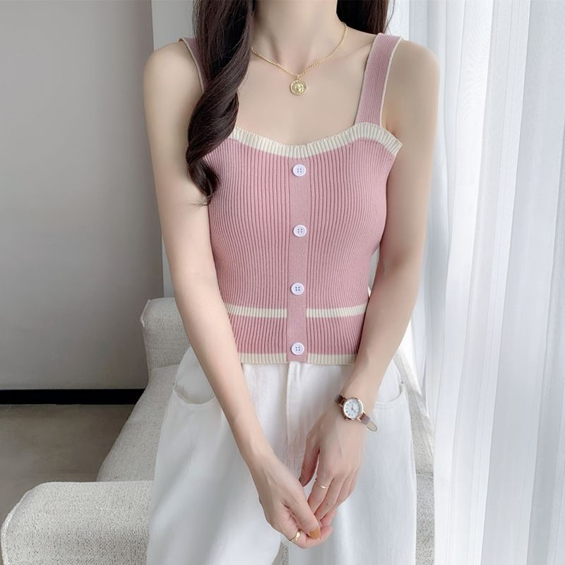 針織小吊帶背心女夏季內搭打底甜辣法式小眾設計感小香風上衣