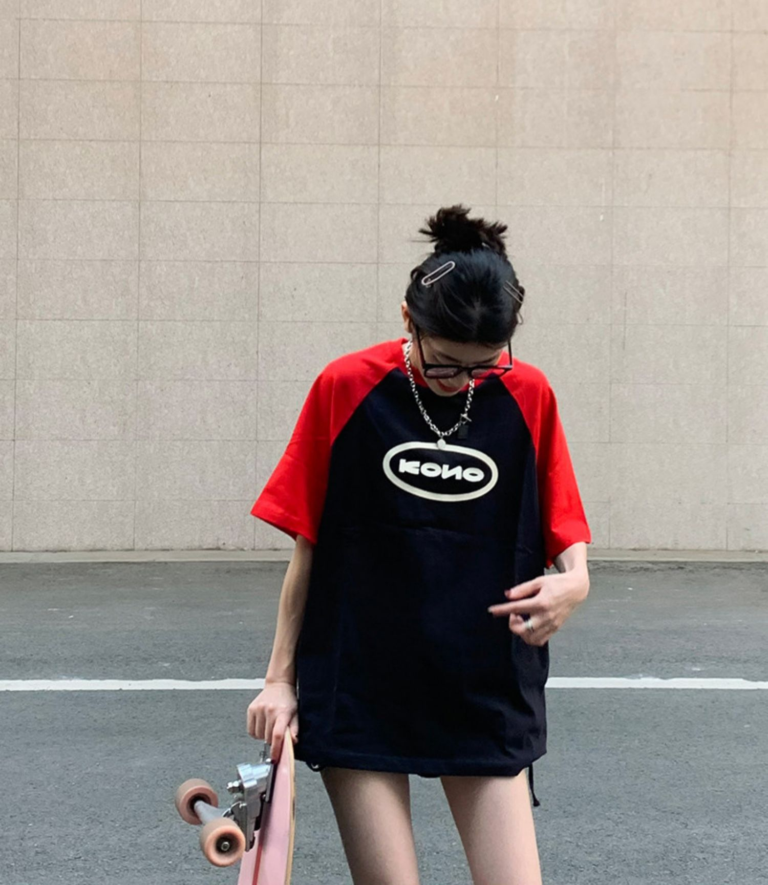 純棉210克精梳緊密後包領240斤大碼印花撞色恤女