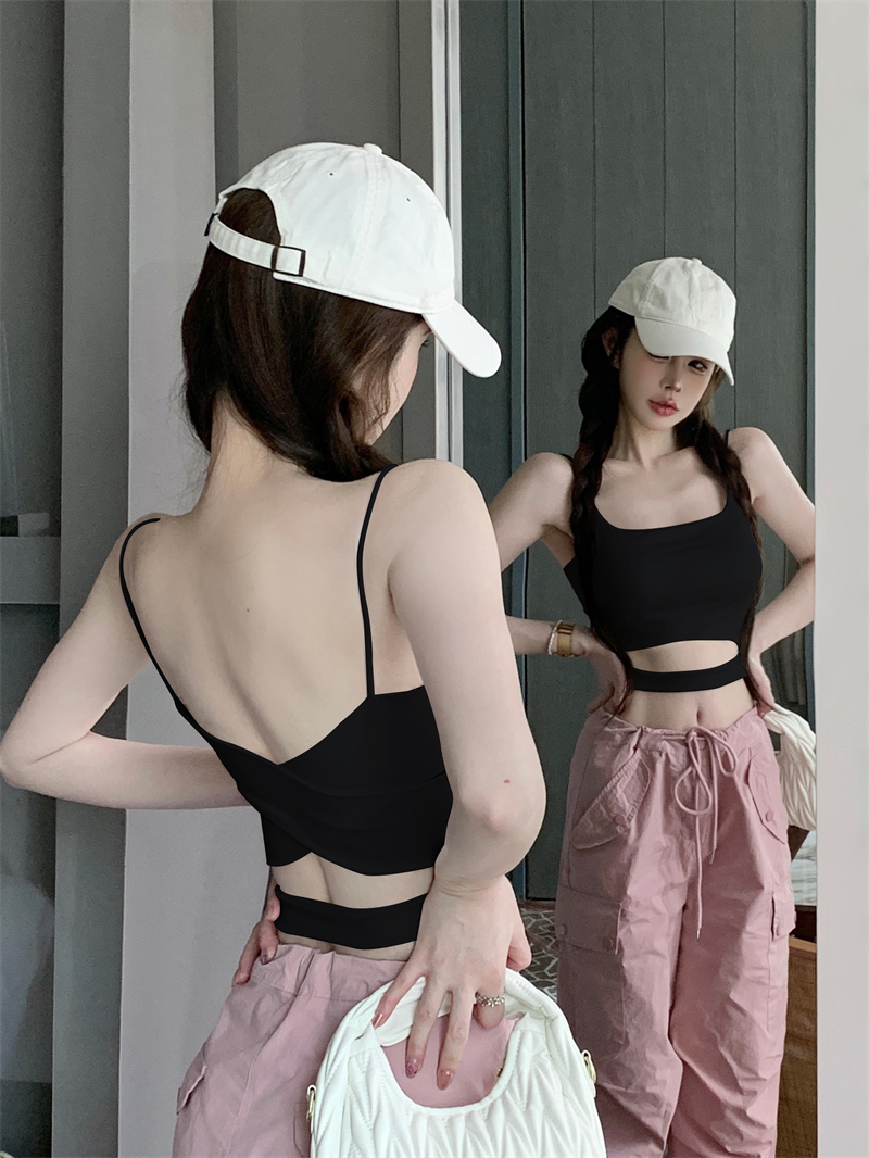 Real shot~Versatile suspenders to hold the secondary breasts, sexy back cross vest, bottoming top with breast cup