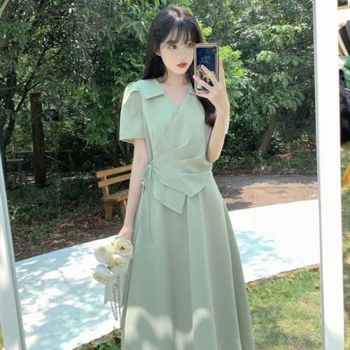 Actual shot of 2 colors~Large size women's new summer style light mature style Hong Kong style high-end waist slimming suit dress