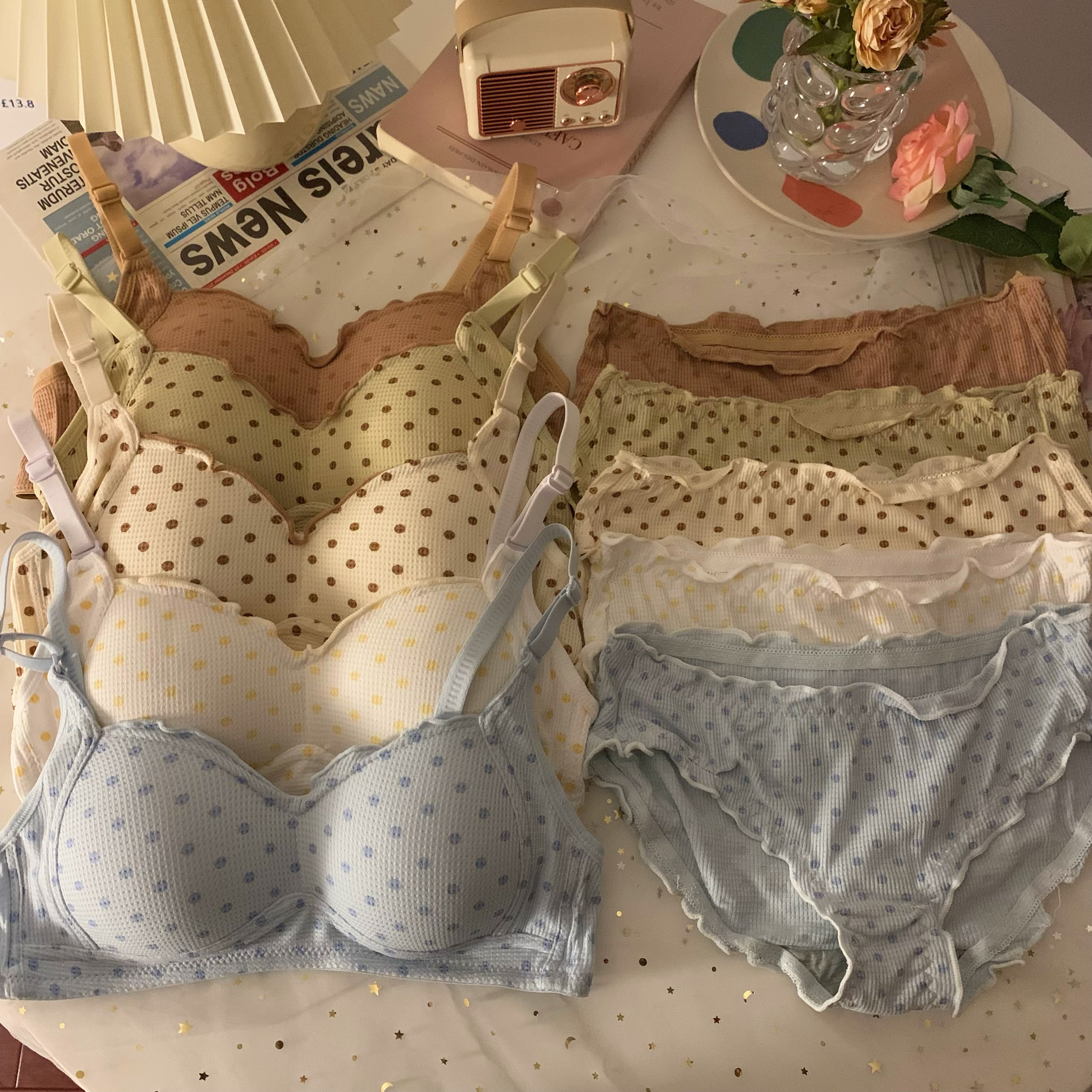 實拍 甜美波點小胸胸罩無鋼圈聚攏文胸收副乳防下垂內衣女