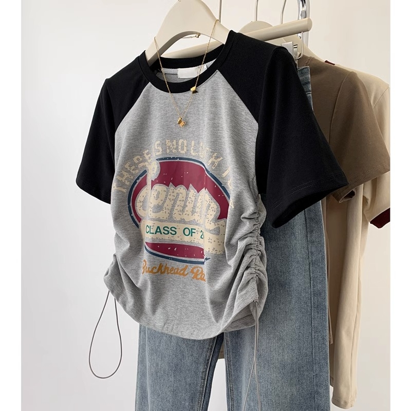 Printed 40 Count 92 Cotton 8 Spandex 210g Back Collar 200 Jin Extra Large Size Retro Short Sleeve Women