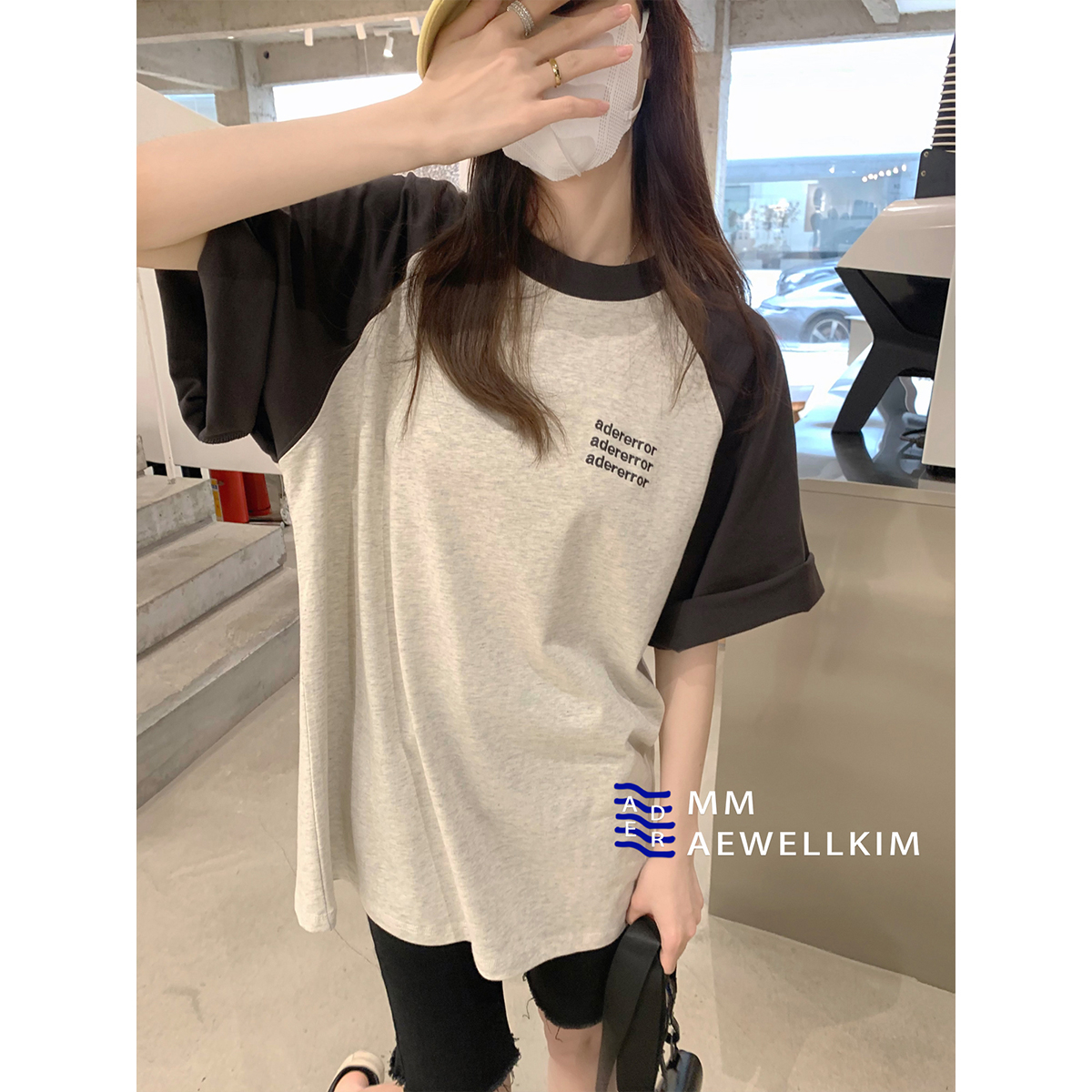 純棉210克精梳緊密後包領240斤大碼刺繡拼色t恤女